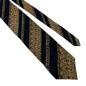 Vintage Dior Silk 57” Black and Gold Patterned Tie